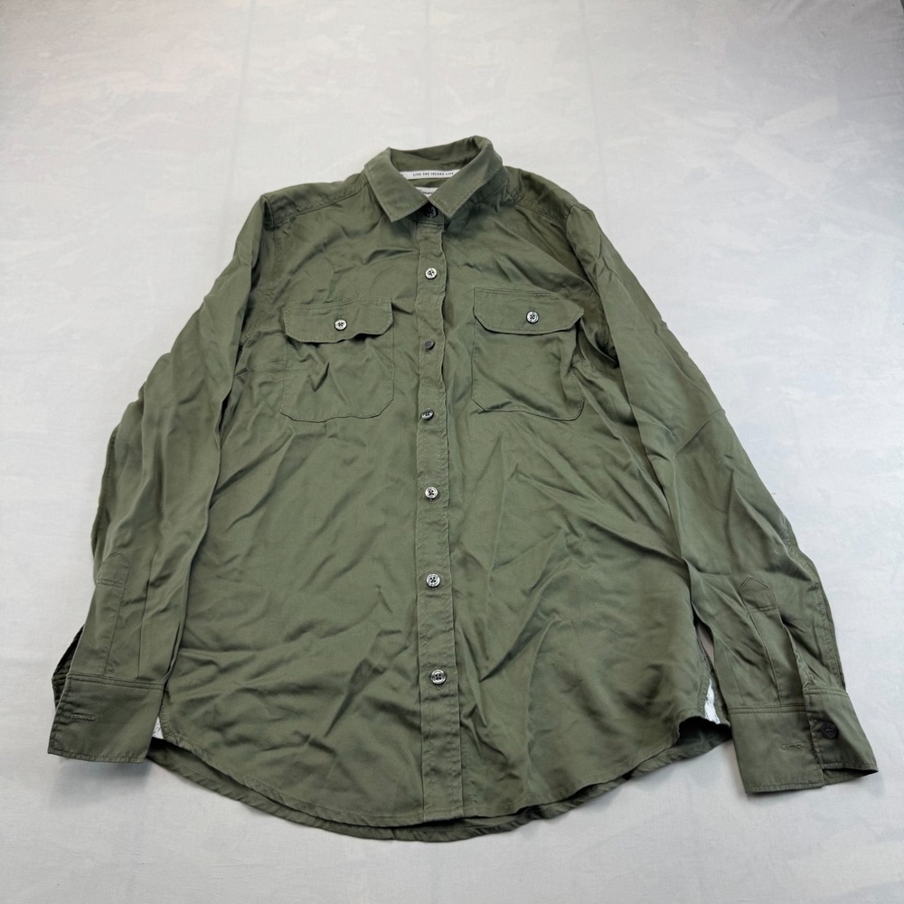 Tommy Bahama Shirt Womens XS Green Lyocell Long Sleeve Chest Pocket Button Up